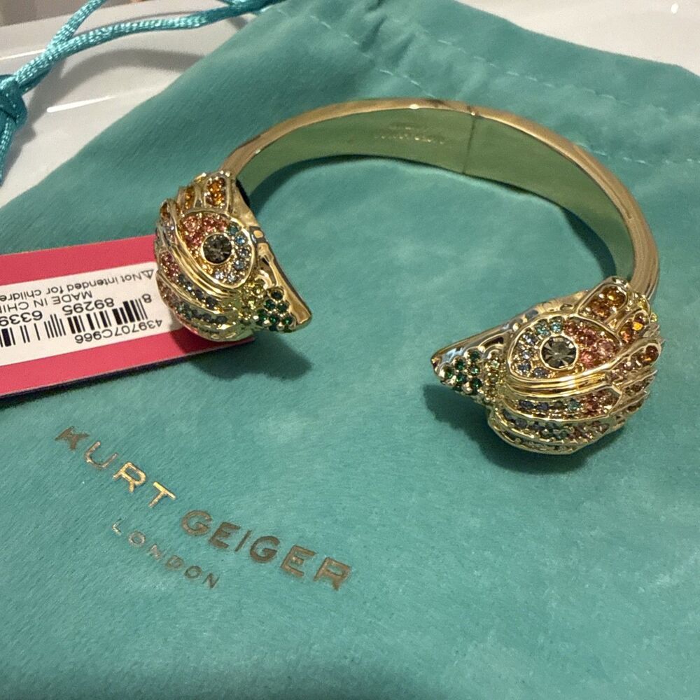 Kurt Geiger London Rainbow Crystal Eagle Cuff Bracelet Gold Tone NWT Gift Bag